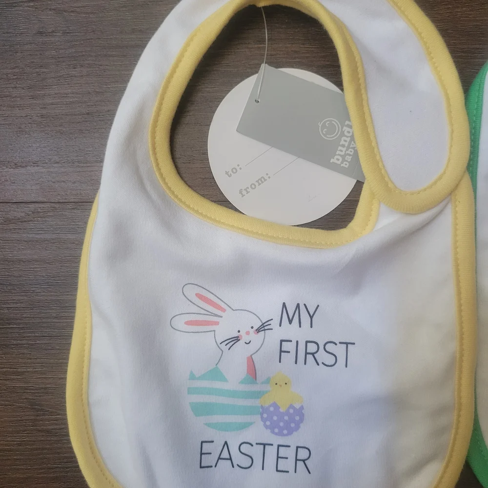 Pair of Baby Holiday Bibs - Yellow Easter & Green St. Patrick's